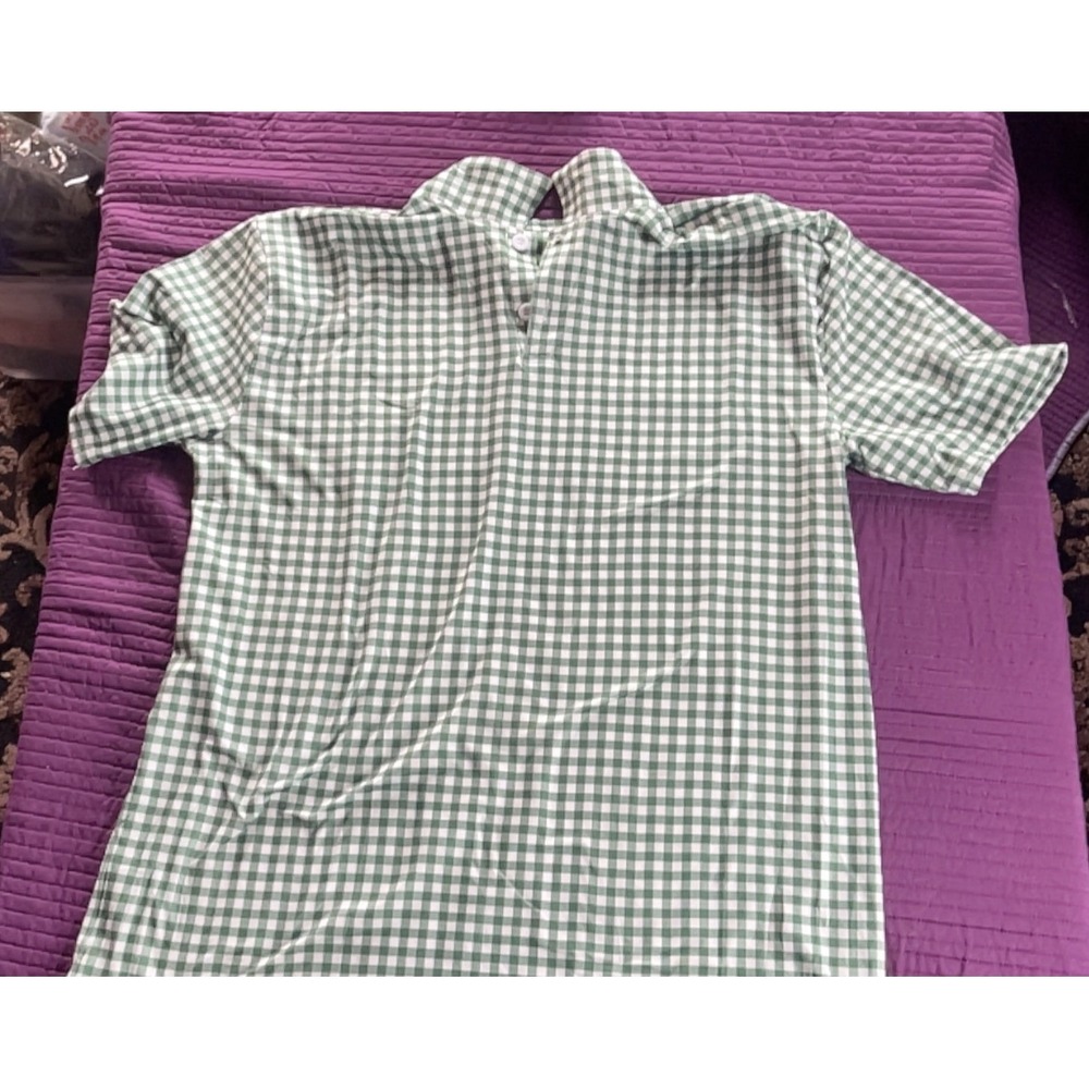 Sugar Bee‎ Green White Gingham Plaid Collared Short Sleeve Shirt Women's Size M